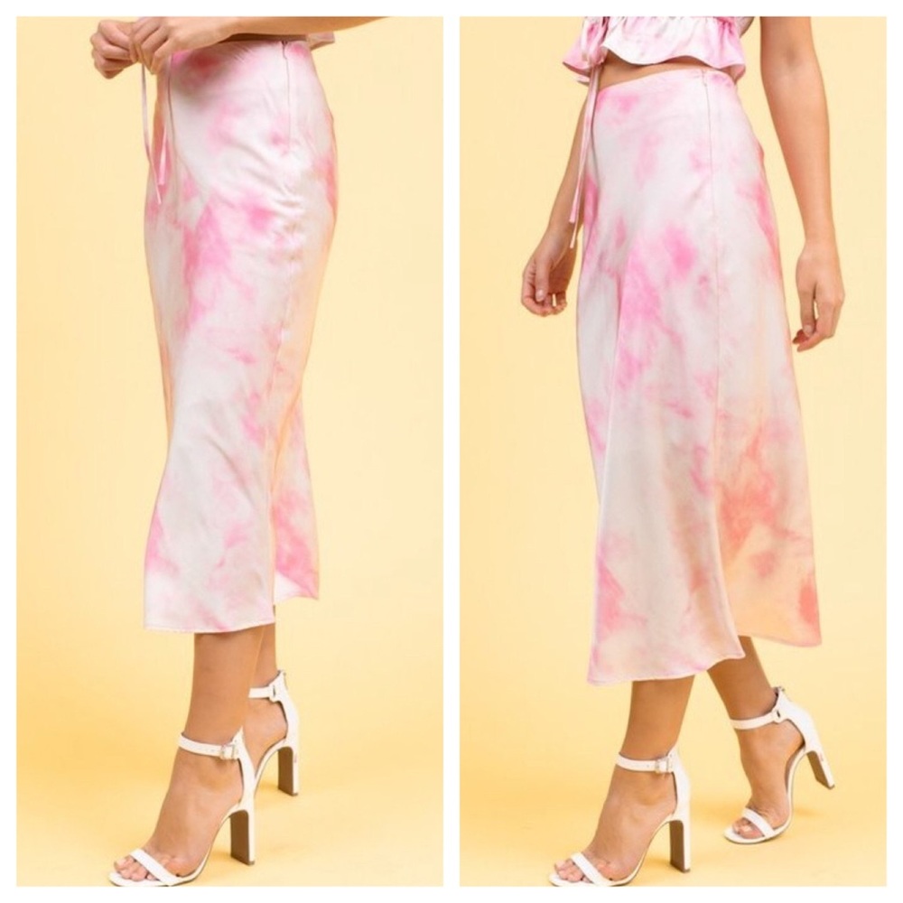 Tie Dye Midi Satin Smooth Skirt - Picture 3 of 8